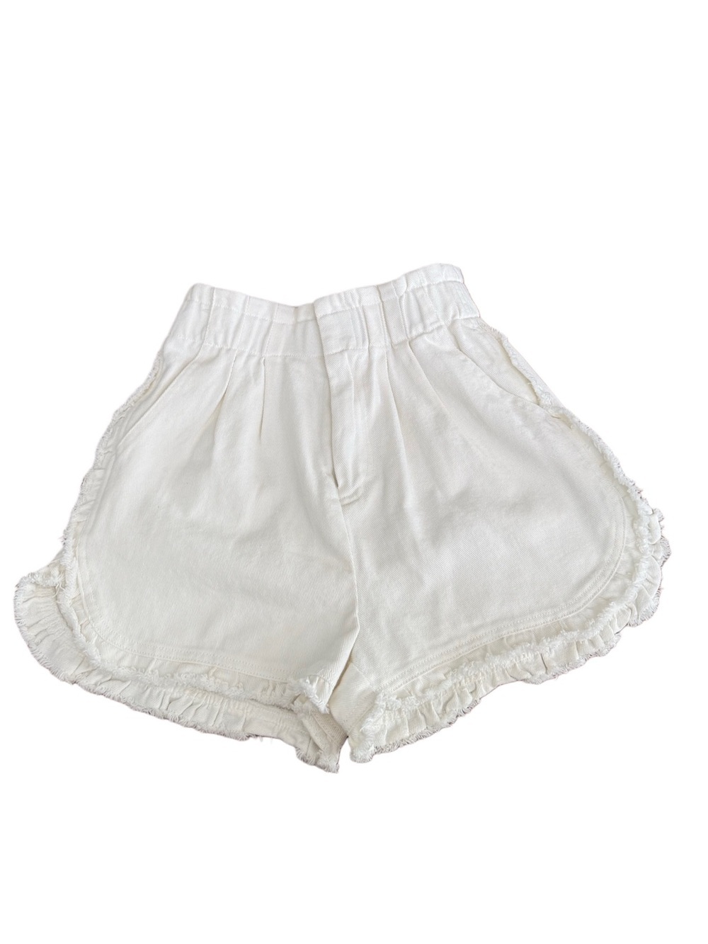 Paper on Boho Ruffle 100% Cotton Stretchy High Waist Ivory Shorts Size S Ruffle